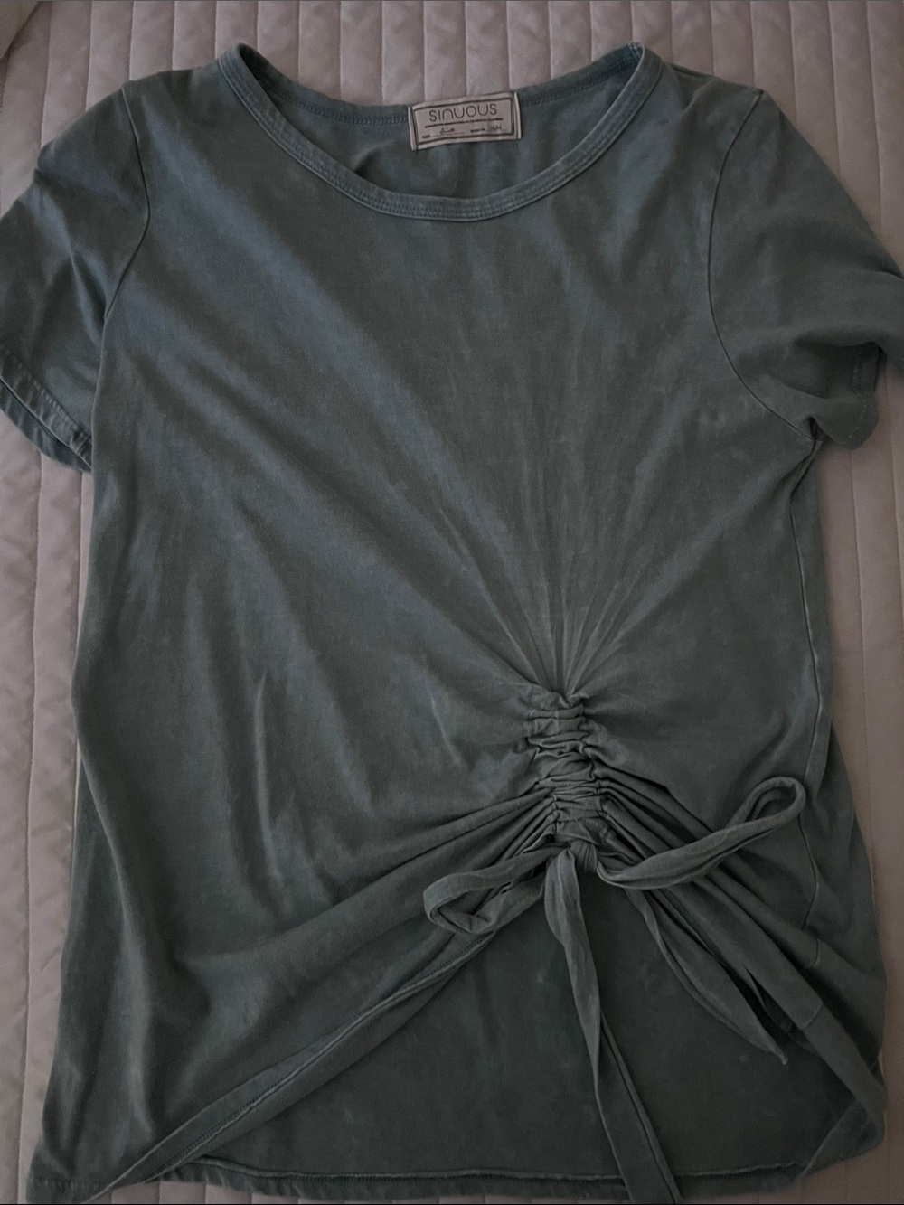 Sinuous Dusty Green Tie-Front Short Sleeve Tee